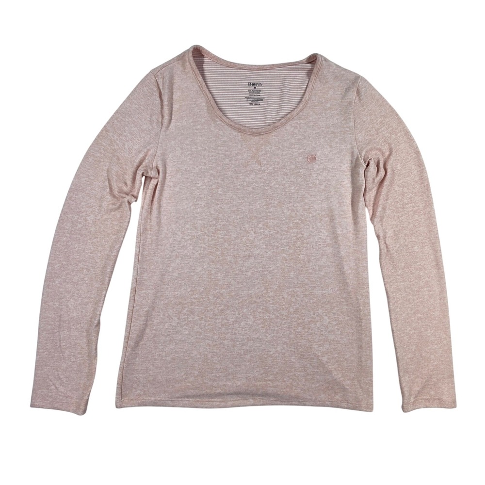 Born Womens Heathered Pink Long Sleeve Scoop Neck Pullover Top Size M Crown Logo